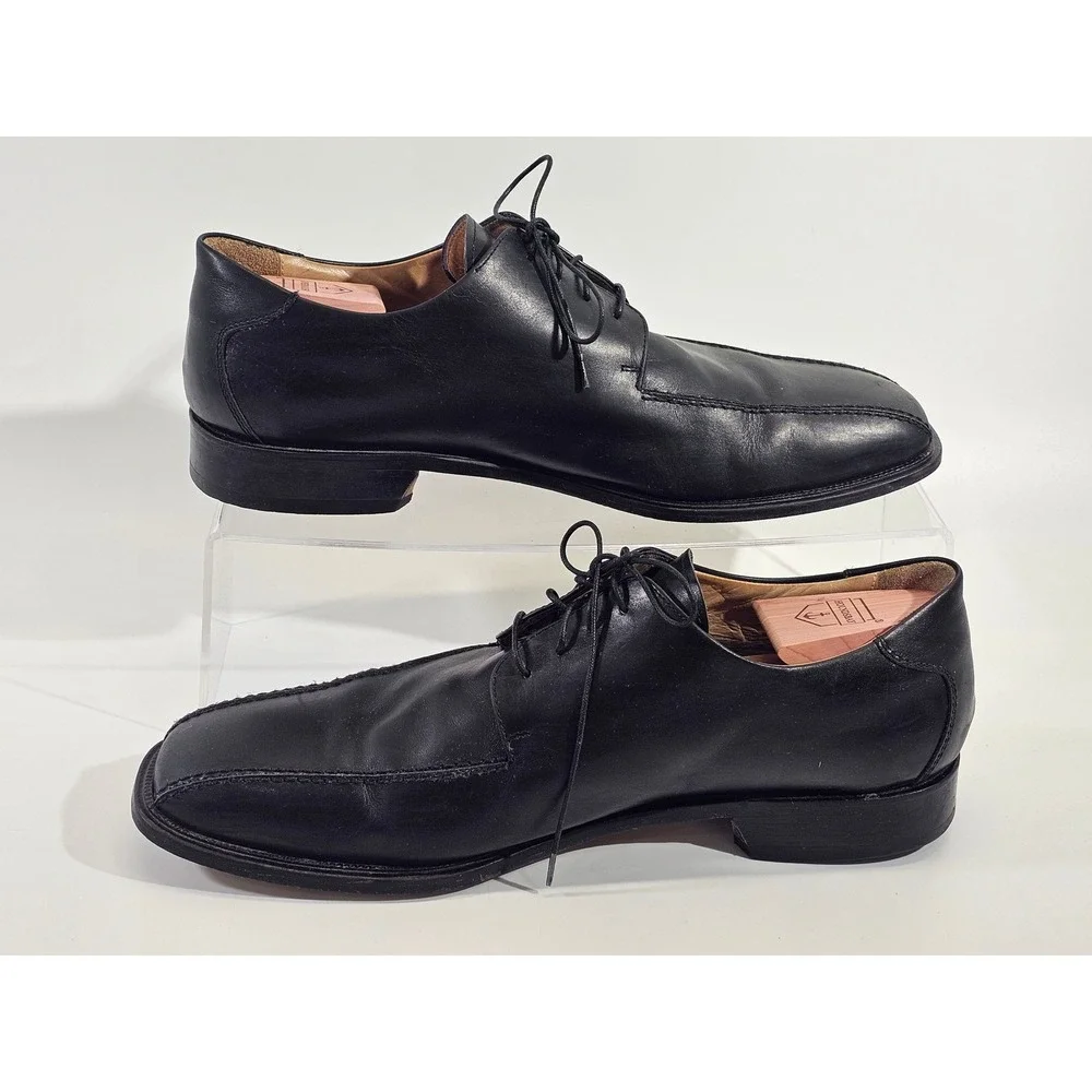 PRONTO‎ UOMO Black Leather Square Toe Derby Dress Shoes Men 13 M Made Italy EUC